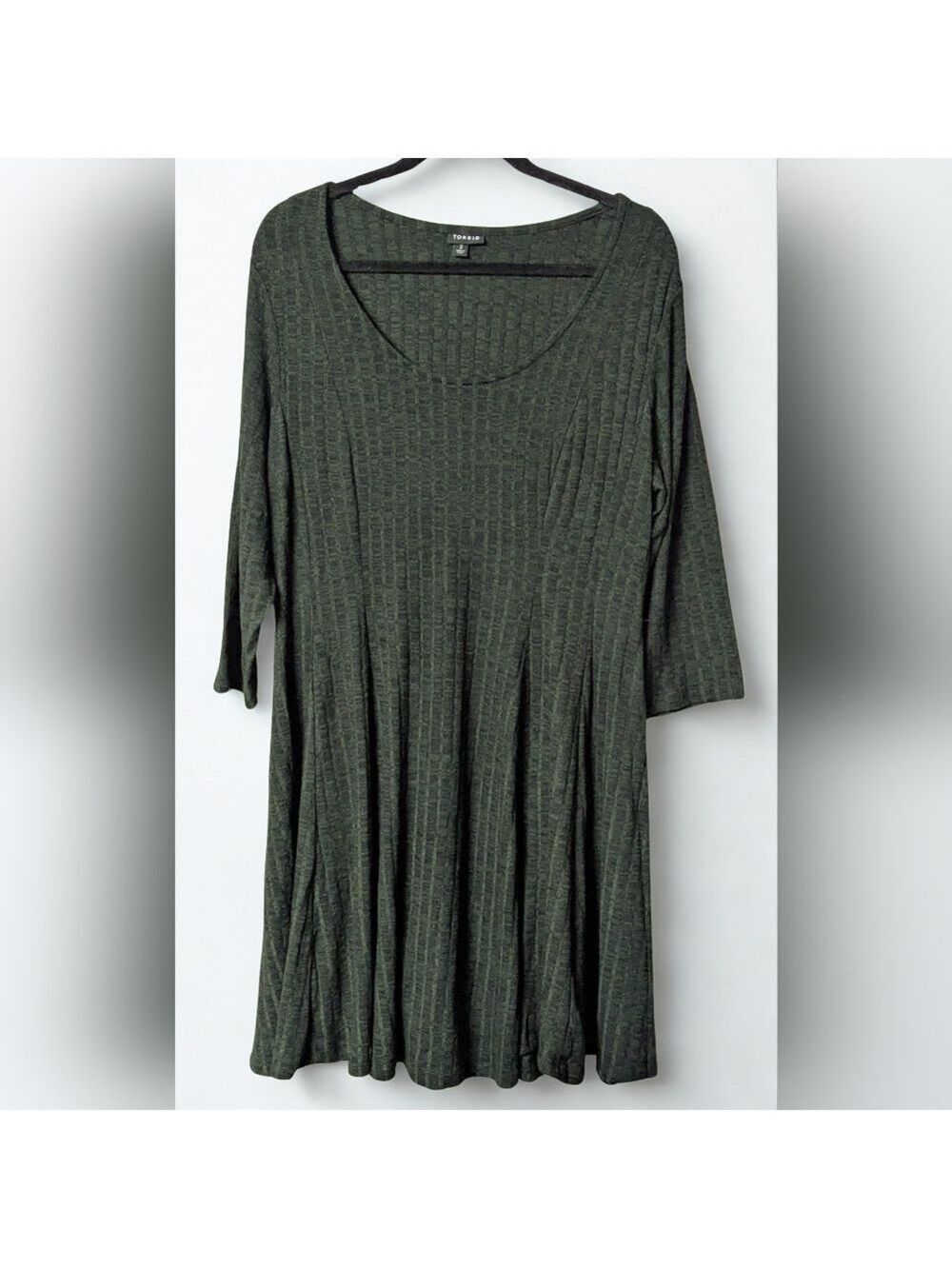 Torrid Green Textured Swing Dress Plus Size 2 3/4 Sleeve